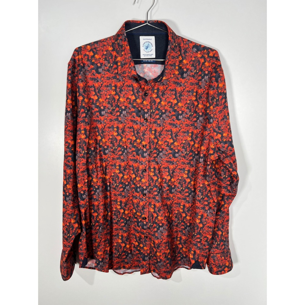 A Fish Named Fred Orange Fall Leaf Print Button Down Shirt Casual Eccentric 2XL